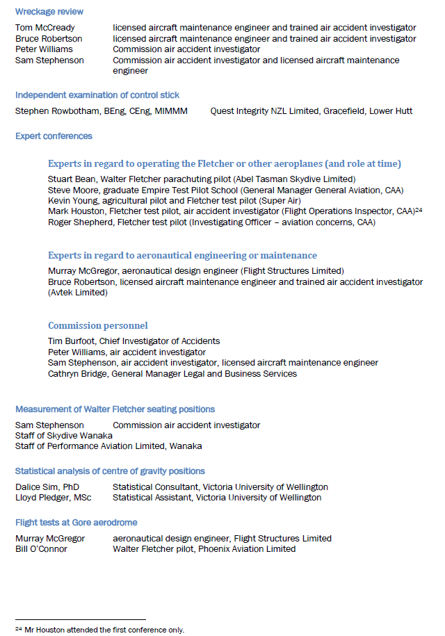 Participants in the review