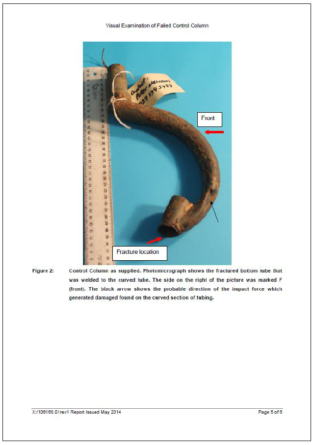Independent report on control stick fracture