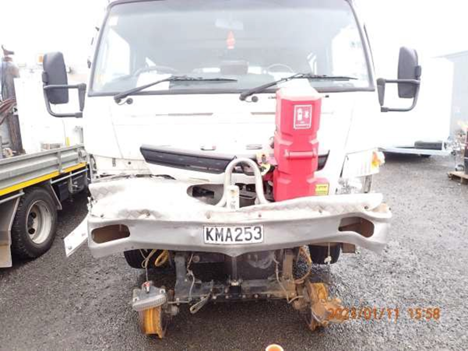 Photo of the Hi-Rail vehicle 2 (HRV2) showing collision damage