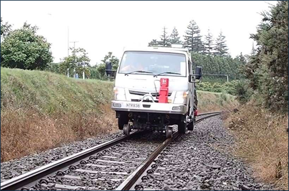 A Hi-Rail vehicle travelling in rail mode