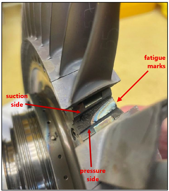 Lower portion of the failed LPT blade (Credit: P&WC)
