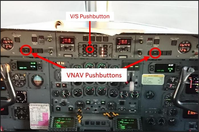 Figure 5: Location of VNAV and V/S pushbuttons (Credit: Air New Zealand)