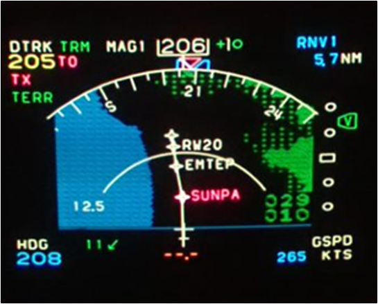 Figure 9: EHSI displaying the aeroplane has 5.7 NM to run until waypoint SUNPA