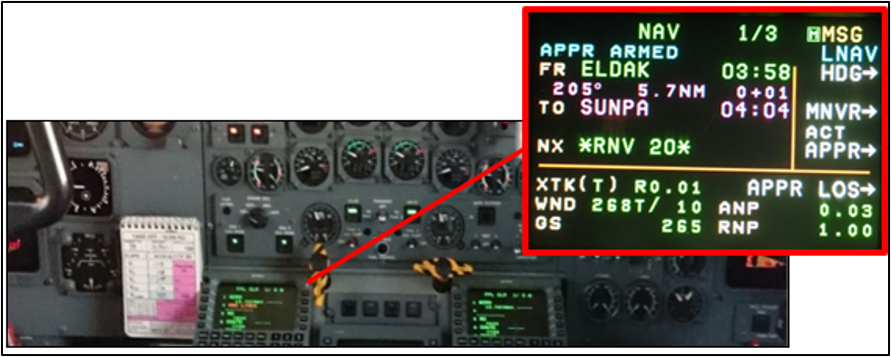 Figure 10: MCDU showing the aeroplane has 5.7 NM to run until waypoint SUNPA