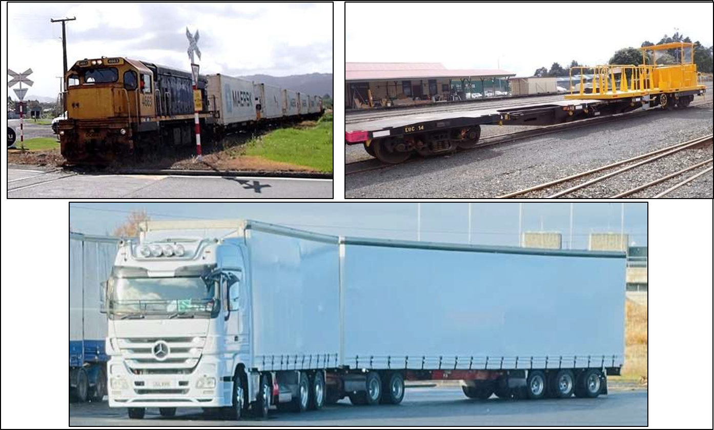 Top: Locomotive DCP 4663 and refuge wagon EUC14. Bottom: truck