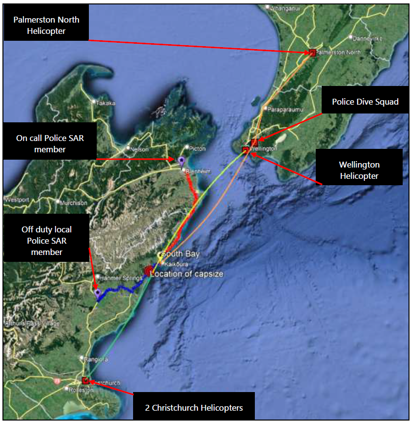 Map of the origin of search and rescue assets that responded