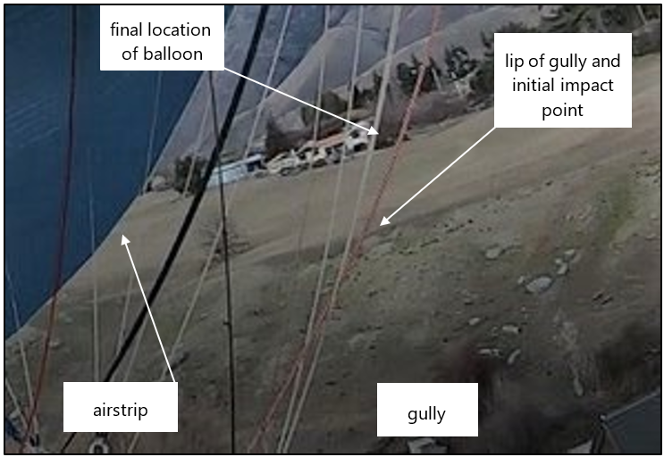 Photo of the balloon approaching to land, taken from onboard video camera