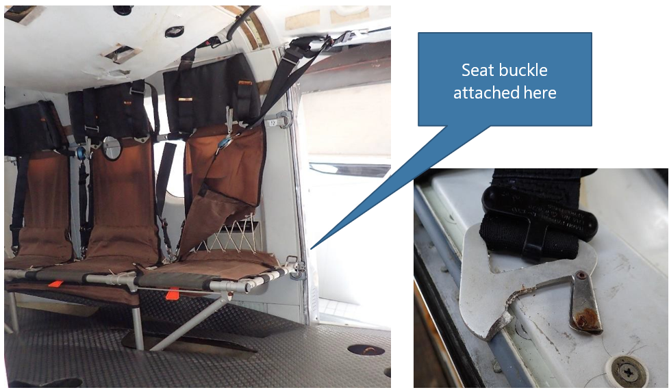 A collage of two photographs winch operator's seat belt
