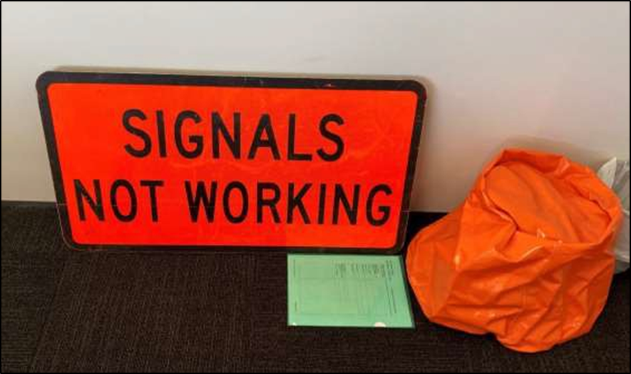 Sign and bag used when level crossing is disconnected