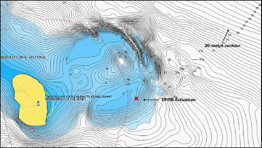 Marked up portion of Navionics chart for North Cape