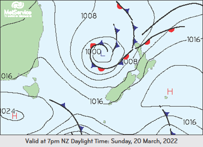 Situation weather map for New Zealand valid at about 50 minutes before the accident occurred