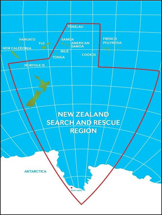 Map of the New Zealand search and rescue region