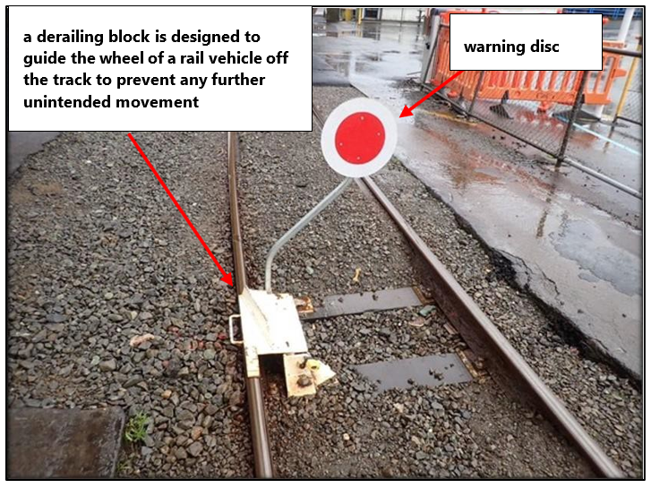 Derailing block fitted at Picton post-incident