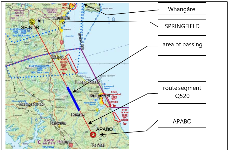 Overview of the two flight routes and incident location