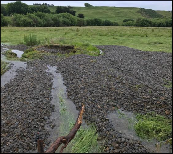 Ballast washed to western side of railway track
