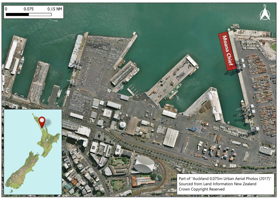 Map view of the location of accident, Fergusson Wharf, Port of Auckland