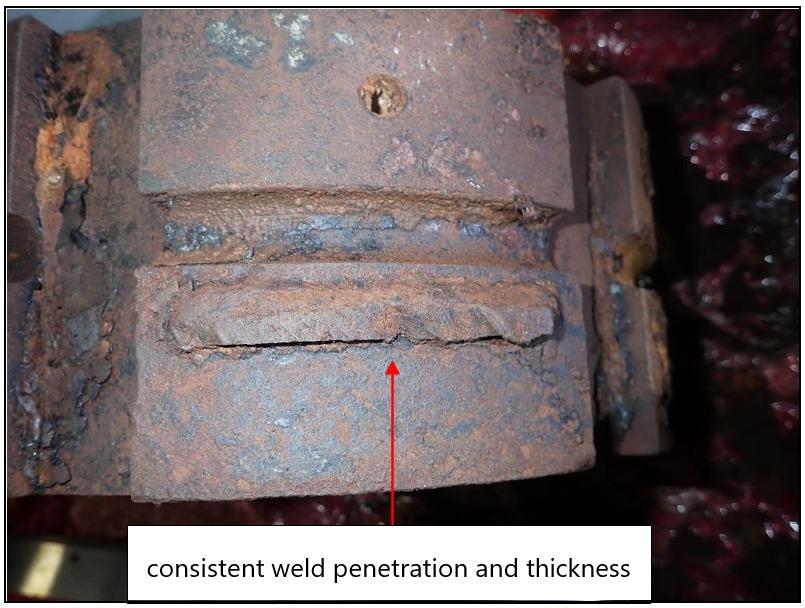 Original 2003 weld connecting pintle stopper to side of nut