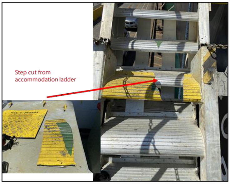 Step cut from the lower section of the ladder