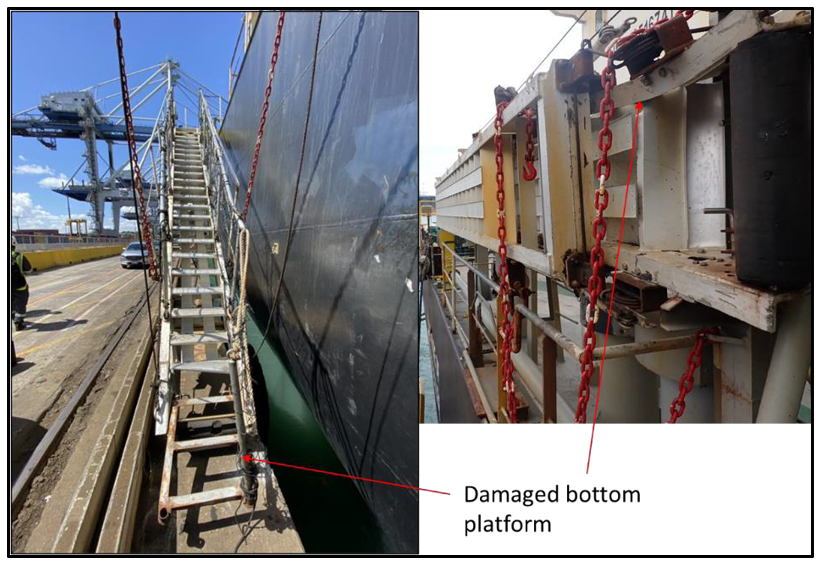 Figure 13: Photos showing damaged bottom platform of accommodation ladder