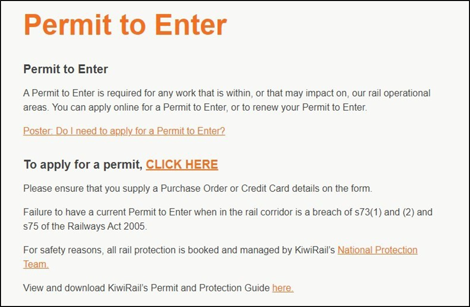 KiwiRail permit to enter website portal