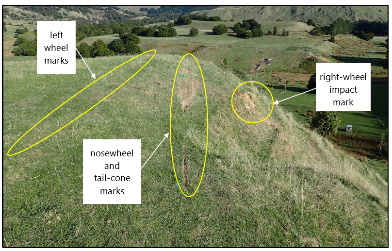 Ground scars at the end of the airstrip