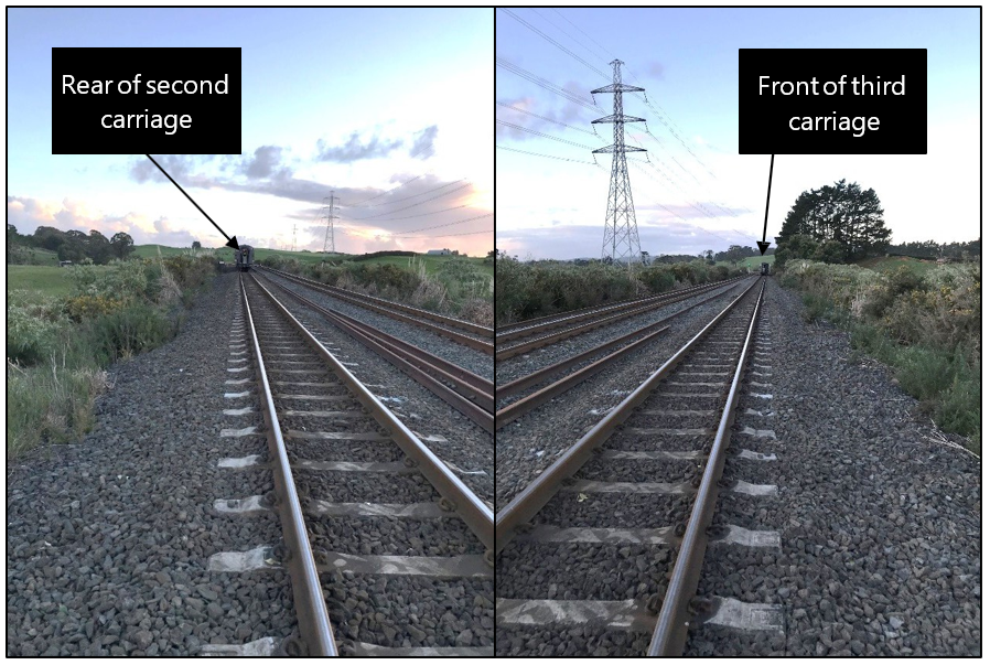 Front and rear train portions after first parting