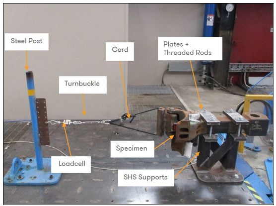 Photo of vertical shake-table test arrangement