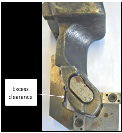 Go gauge applied to out-of-tolerance lock