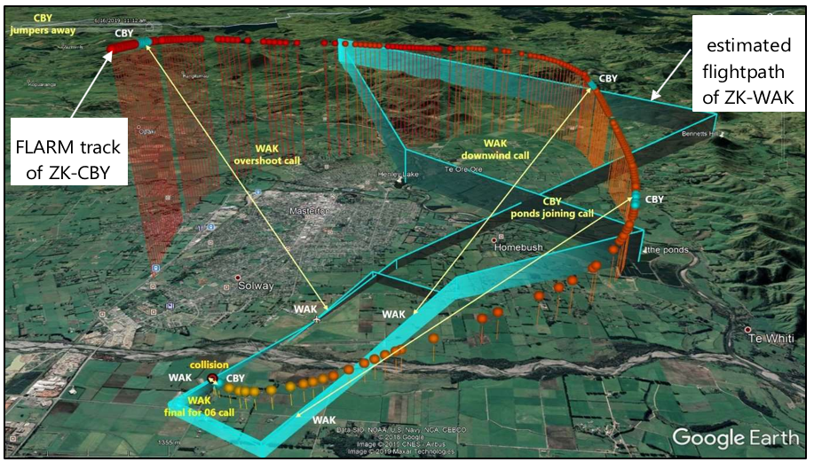 Flightpaths of ZK-CBY and ZK-WAK