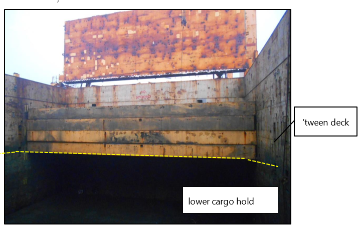 Pontoons stacked and ready to divide a cargo hold into a ‘tween deck and lower hold