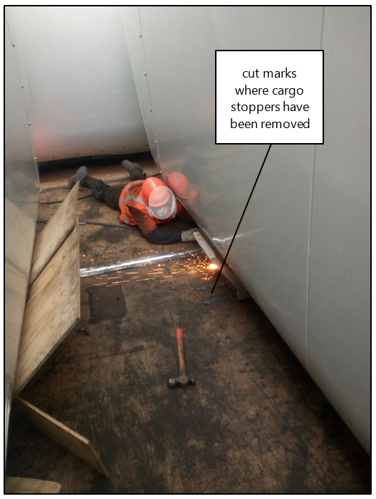 Gas-cutting removal of cargo stoppers