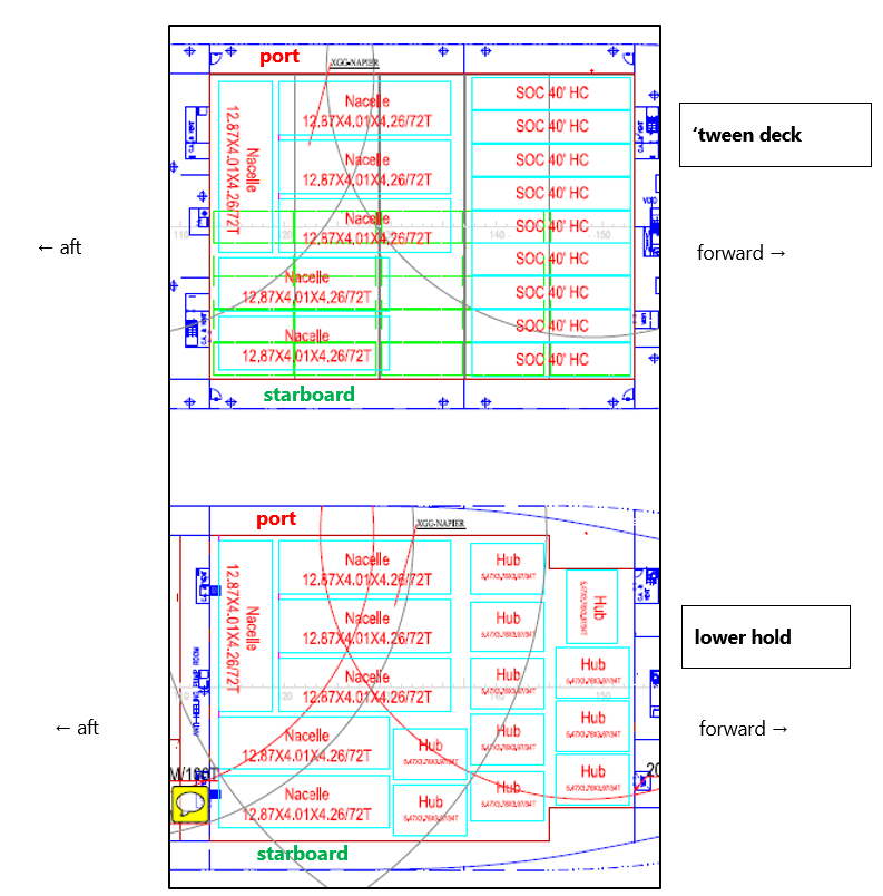 Diagram showing cargo stowage in number 2 cargo hold