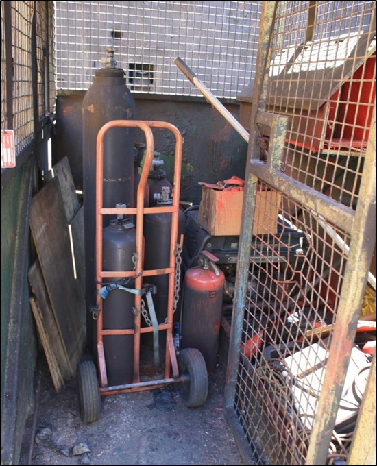 Equipment cage and gas bottles that were in number 2 cargo hold during the fire