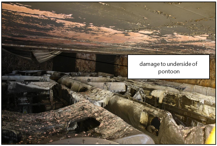 Damaged wind turbine components in number 2 lower cargo hold