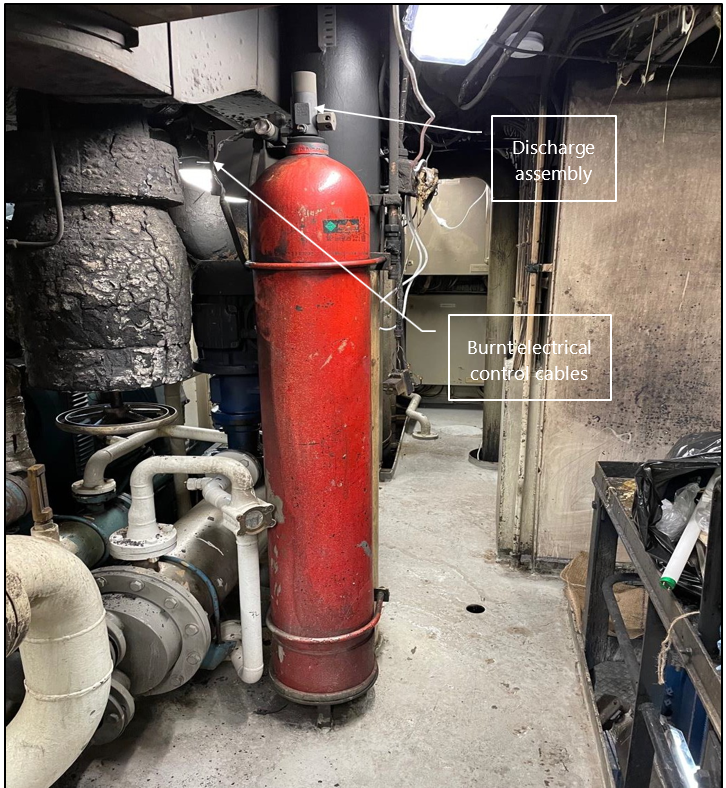 Photograph of Halon bottle near seat of fire