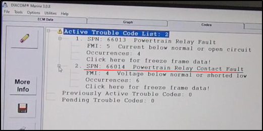 Diagnostic read out from the main engine