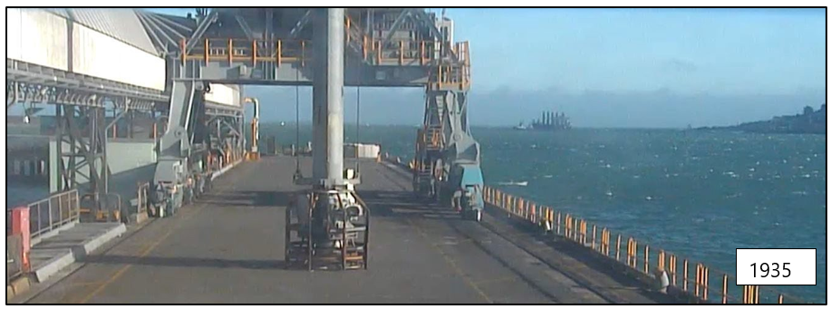 The Alam Seri with the tugs secured, as seen on CCTV from Tīwai Wharf