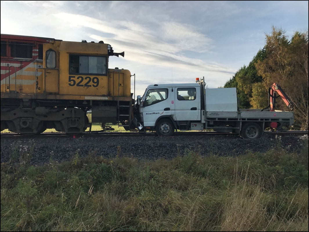 Train 932 and hi-rail vehicle after collision