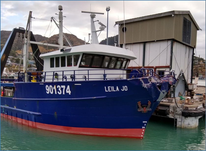 Post-accident photograph of damage to Leila Jo