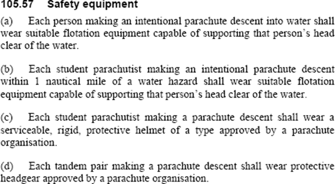 Civil Aviation rules screenshot of clause 105.57