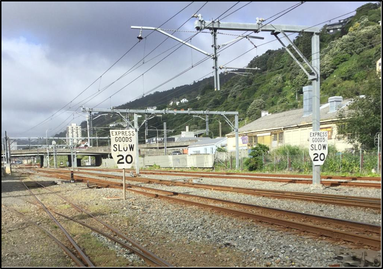 Permanent speed board on entry to the Wellington Freight Terminal