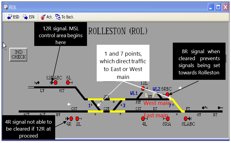 Train control panel for Rolleston signalling area