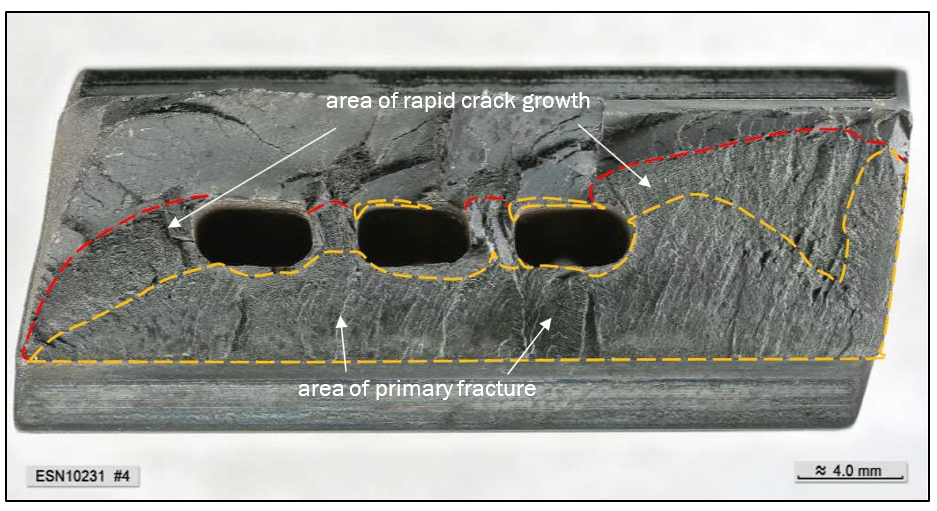 Shank of fractured IPT blade from engine serial number 10231