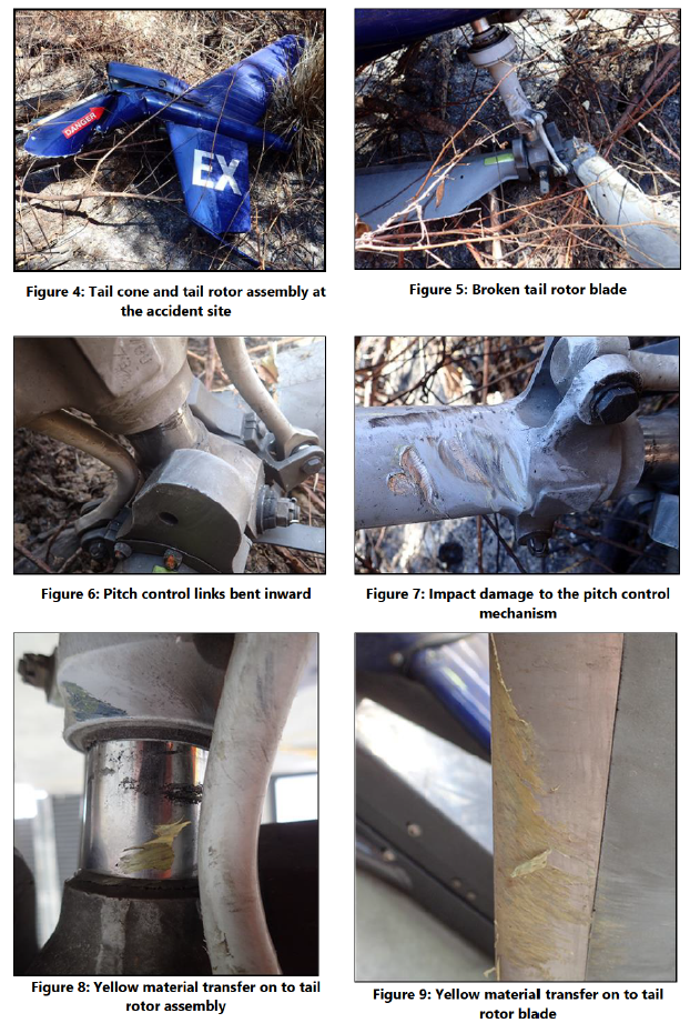 Photographs showing wreckage and impact damage - figures 4 to 9