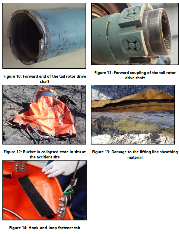 Photographs showing wreckage and impact damage - figures 10 to 14