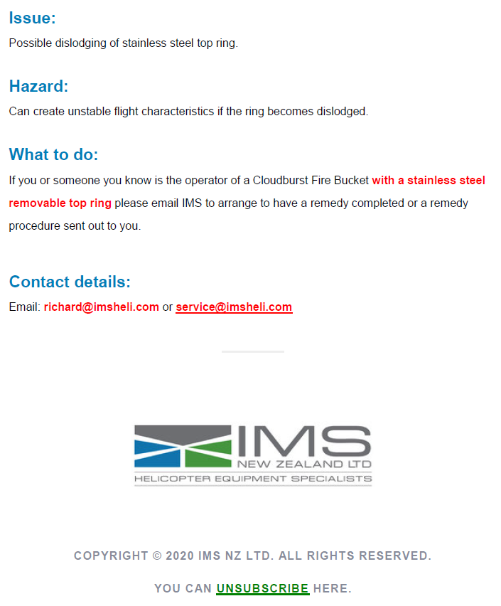  IMS New Zealand Limited Safety Information Notice 3 July 2020