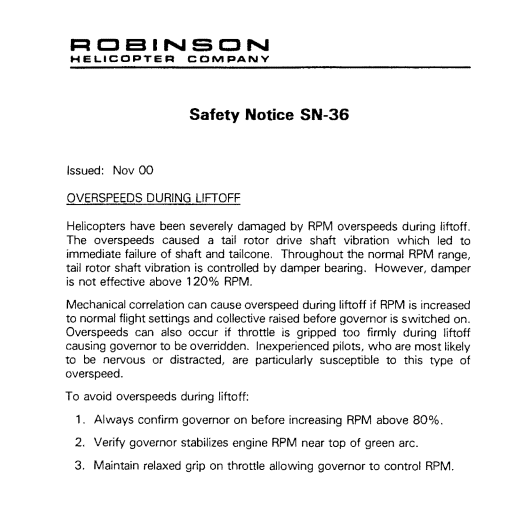Robinson R22 Series safety  notice