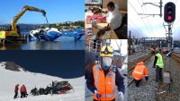 Mosaic of photos of TAIC accident investigators on site